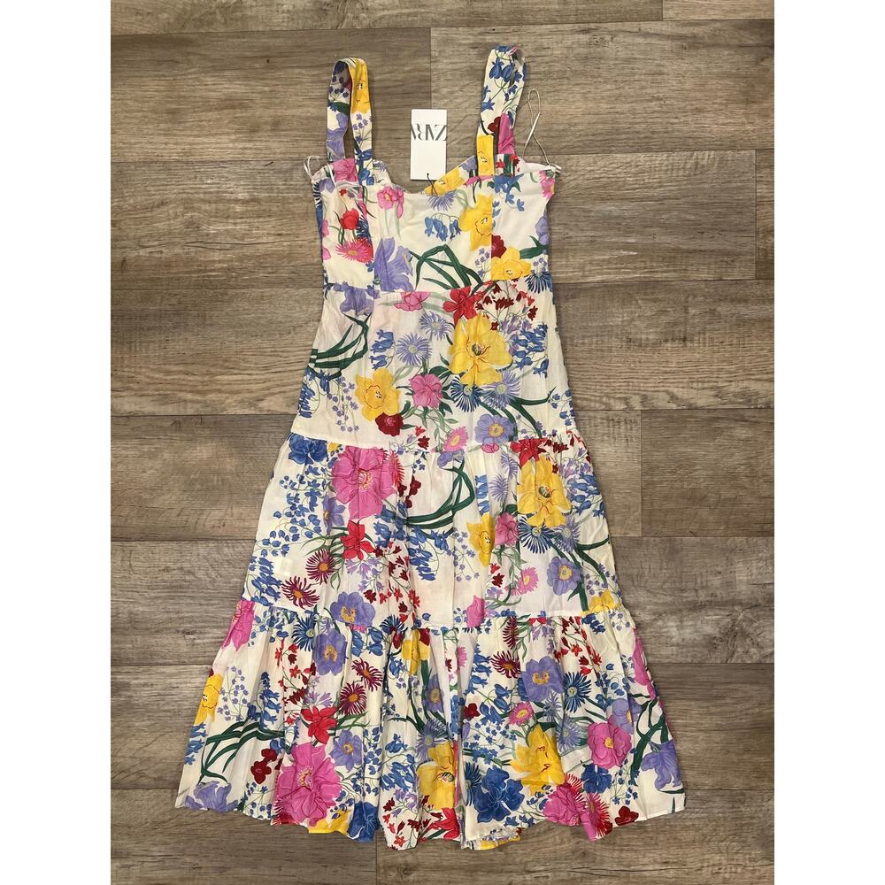 Zara NWT Floral Cotton Midi Dress Sold Out Blogger Favorite Vacation M L - Picture 16 of 16